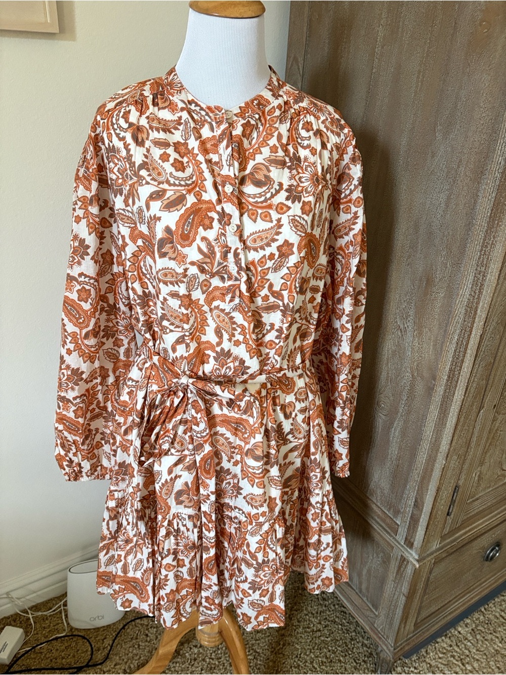 Maje White and Rust Paisley High-Low Dress